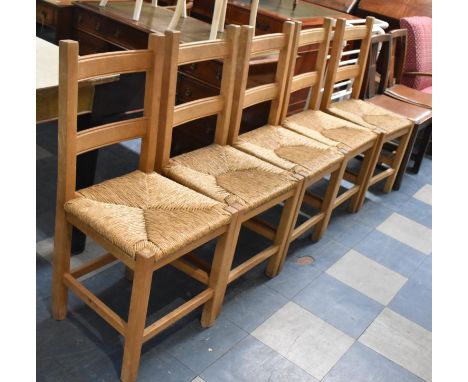 A Set of Five Rush Seated Ladder Back Kitchen Chairs 