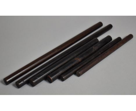 A Collection of Six Edwardian Turned Wooden Roller Rulers 