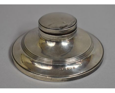 A Silver Capstan Style Inkwell, Birmingham Hallmark, 10cms Diameter 