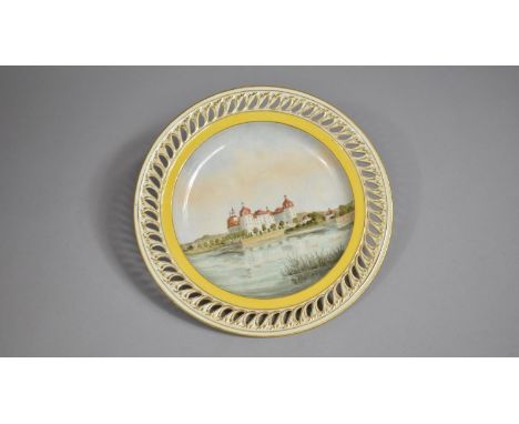 A 19th Century Meissen Hand Painted Cabinet Plate with Reticulated Border, Moritzburg Castle Near Dresden, 24.5cms Diameter 