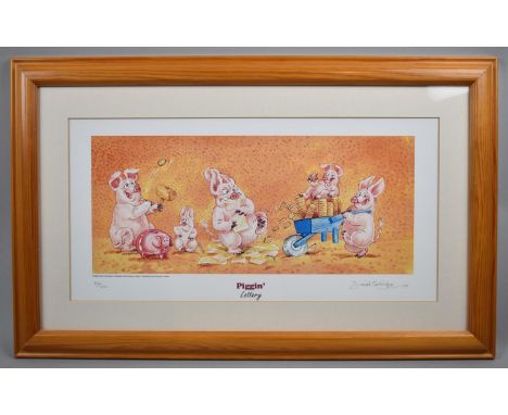 A Framed Limited Edition David Corbridge Print, "Piggin Lottery", 40x20 