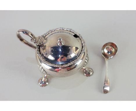 A George V silver cauldron mustard, makers D &amp; J Wellby Ltd, London 1927, on three shell legs, together with a George III