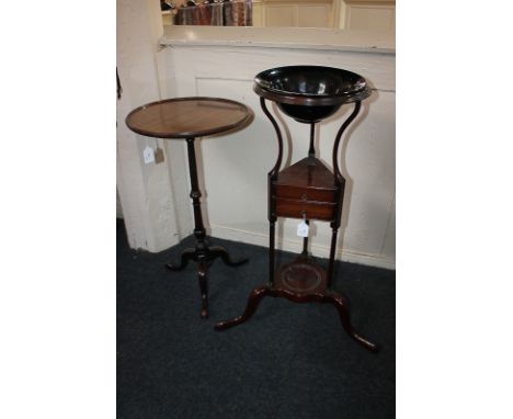 A mahogany circular wine side table on baluster stem and tripod base, together with a reproduction George III style washstand