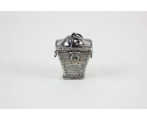 An unusual 19th century Dutch silver sewing case in the form of a typical spice box, containing a thimble, spool and pin rack