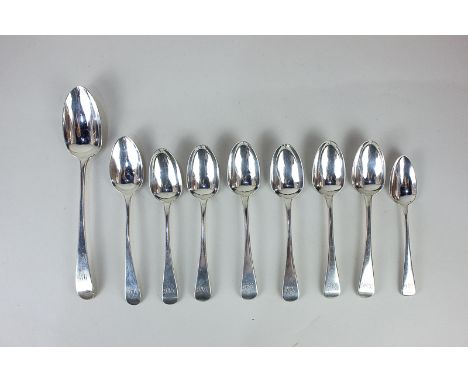 A set of six George III silver Old English teaspoons with engraved initialled handles, maker Mary &amp; Elizabeth Sumner, Lon