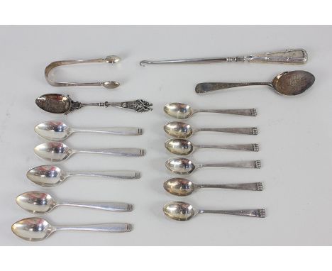 A set of six George V silver coffee spoons, makers Mappin &amp; Webb, Sheffield 1937, together with a set of five Elkington &