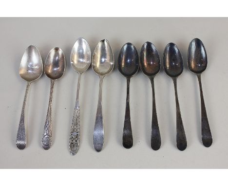 A George III silver teaspoon, maker Peter, Ann &amp; William Bateman, London 1803, a set of four teaspoons, two Georgian teas