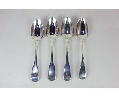 A set of three George IV silver fiddle pattern tablespoons, maker William Bateman, London 1825, and another matching George I