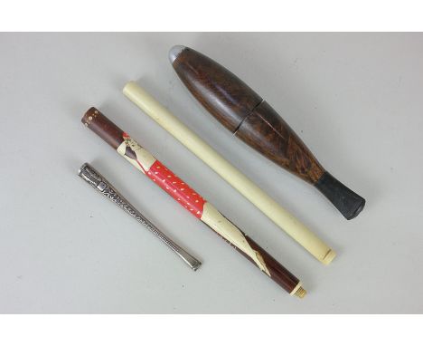 A two-piece extended cigarette holder decorated with a woman in a red bathing costume, 31.5cm, a wooden pipe type smoking ite