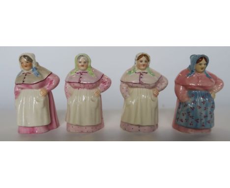 Four Royal Worcester candle snuffers, all modelled as the French Cook, all in different colourways - All ok