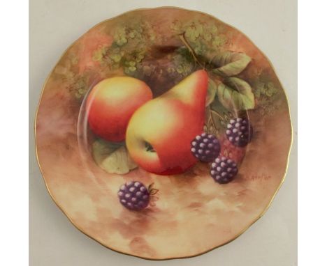 A Royal Worcester side plate, painted with fruit to a mossy background by Aryton, diameter 6.25ins - Good condition
