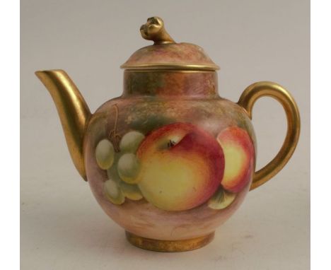 A Royal Worcester miniature tea pot, decorated all around with hand painted fruit, possibly by Roberts, height 3.75ins - Good