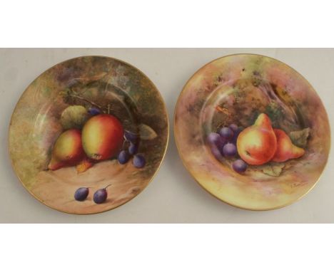 Two Royal Worcester plates, decorated with hand painted fruit, one signed Townsend, circa 1924, diameters 6ins - one is crack