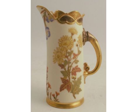 A Royal Worcester gilded ivory jug, decorated with flowers, shape number 1229, height 6.25ins -&nbsp;Good condition&nbsp;