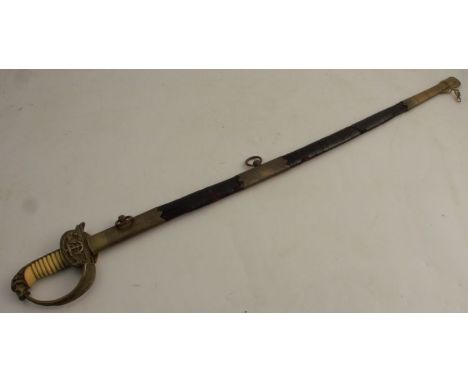A German Third Reich Naval Officers sword, with folding shell and locking flap, with matching numbers to sword and scabbard 0