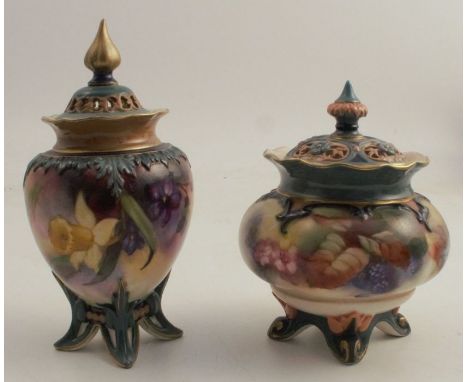 A Hadeys Worcester covered squat vase, decorated with blackberries and leaves, height 4ins, together with a Royal Worcester c