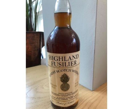 A bottle of Highland Fusilier 8 years old pure malt finest Scotch whisky