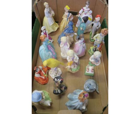 A box of Royal Worcester figures, to include Blue Persian, bird, days of the week, months of the year, ladies, etc.