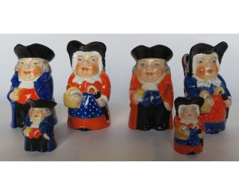 Six Royal Worcester Toby jugs, modelled as Mr and Mrs, shape numbers 2831 an 2841 - All ok