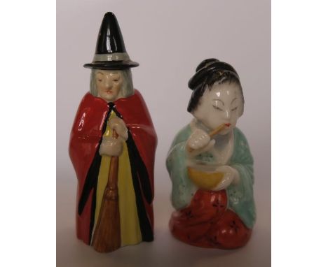 Two Royal Worcester candle snuffers, modelled as Japanese Girl and The Witch, restored - Witch is restored, Japanese Girl is 