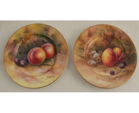 Two Royal Worcester plates, decorated with hand painted fruit by Price and Townsend, circa 1924 both signed, diameter 6ins - 