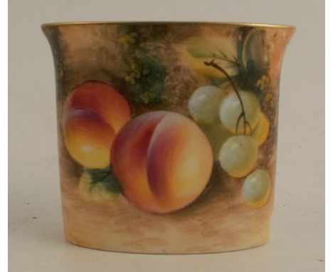 A Royal Worcester cigarette box, decorated all around with hand painted fruit by Roberts, height 2.5ins - Good condition&nbsp