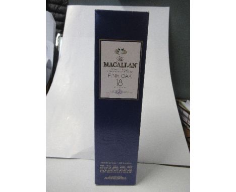 A bottle of The Macallan, Fine Oak 18 years old single malt Highland Scotch whisky, boxed