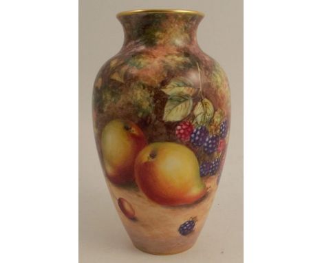 A Royal Worcester vase, decorated with hand painted fruit by Freeman, shape number 2227, height 7.5ins - Good condition