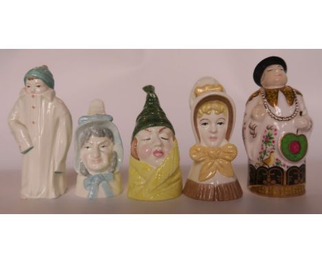 Five modern Royal Worcester candle snuffers, to include Mandarin, Caudle and Mrs Caudle, Young Girl and Toddy - all ok