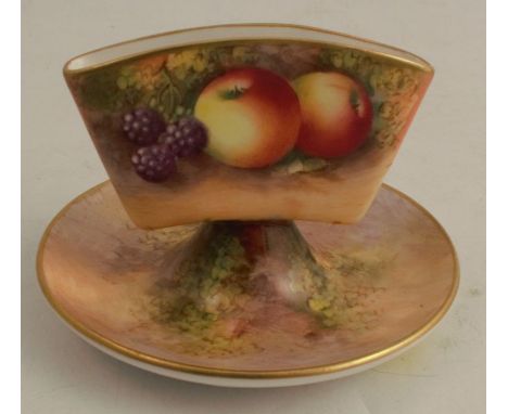 A Royal Worcester match strike and dish, decorated with hand painted fruit by Townsend, signed - good condition