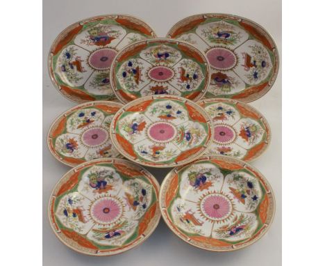 A Chamberlains Worcester part service, decorated with dragons in compartments, or Bengal Tiger pattern, comprising 2 oval ser