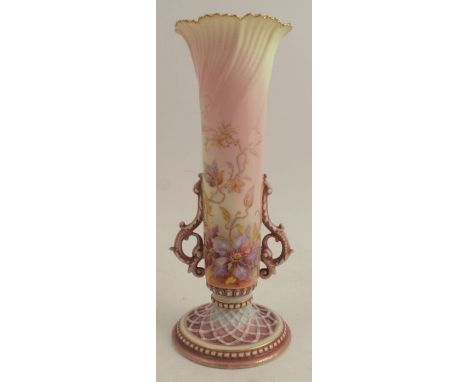 A Royal Worcester vase, with moulded body, decorated with flowers, shape number 1556, height 8ins -&nbsp;Good condition&nbsp;