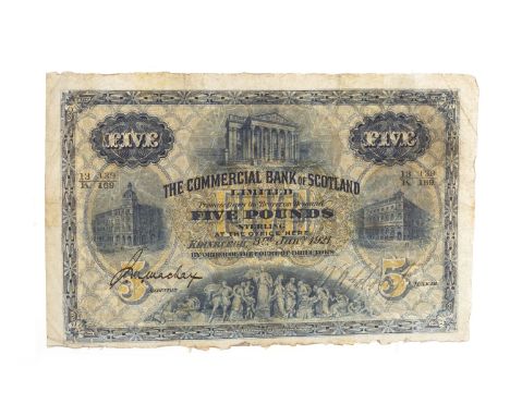 THE COMMERCIAL BANK OF SCOTLAND £5 NOTE DATED 3RD JAN 1921, serial no. 13/K 139/169, with signatures of the Accountant and Ma