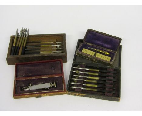 Two cases of watchmaker's jewel setting tools, hand removing tool and jewel gauge