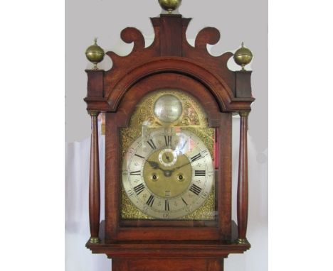 A mid to late 18th Century oak longcase clock with brass arched 12" dial signed William Rayment, Stowmarket, 8 day countwheel