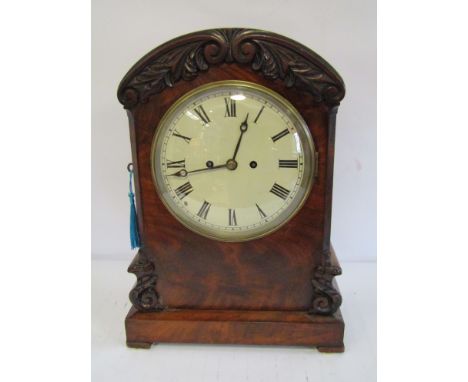 A Victorian flame mahogany bracket clock with silvered Roman dial, twin fusee five pillar movement with rack and snail strike