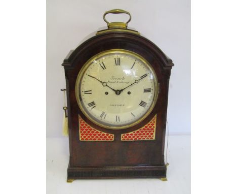 A Regency period flame mahogany bracket clock with Roman convex dial signed French, Royal Exchange, London, twin fusee moveme