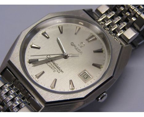 OMEGA: a Constellation Chronometer Quartz stainless steel cased gent's bracelet watch, original box, calibre 1343 movement, s