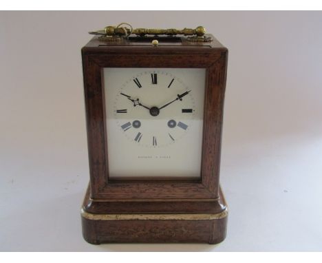 A 19th Century rosewood cased French mantel clock with Roman enamelled dial signed Savoine, Paris, 8 day striking movement wi