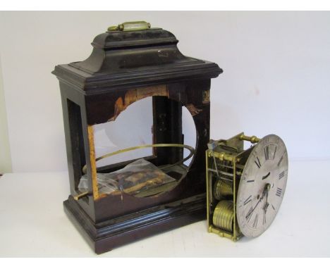 A Regency bracket clock case for restoration, together with a twin fusee rack and snail striking movement of four oillar cons