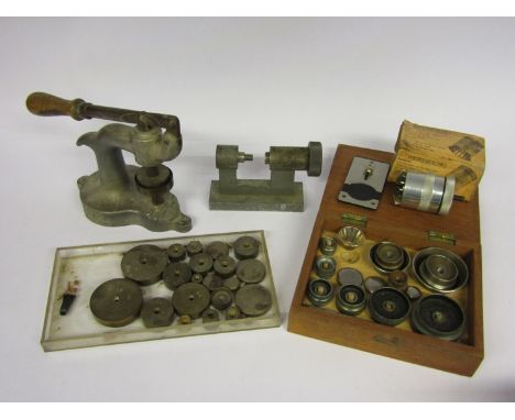 Assorted watch glass removing/inserting tools including OVA press and mixed dies, Bergeon-Vigor no. 4266