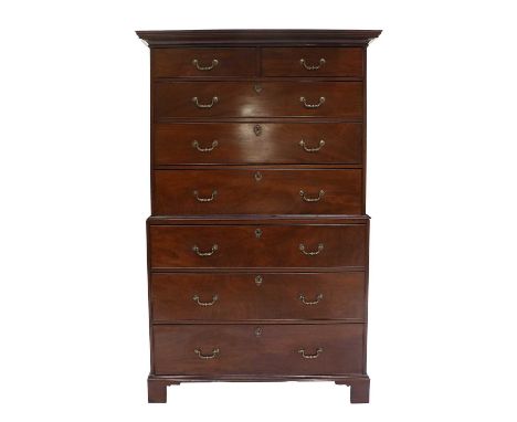 A George III Mahogany Straight-Front Chest of Drawers, circa 1800, the cavetto cornice above two short and six long oak-lined