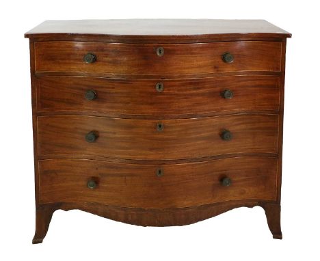 A George III Mahogany and Boxwood-Strung Serpentine Chest, circa 1800, the four oak-lined drawers with original brasses above