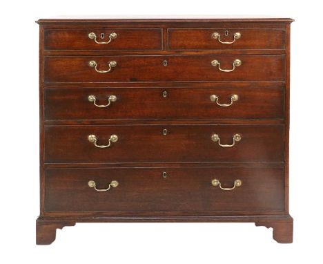 A George III Oak and Pine-Lined Straight-Front Chest, late 18th century, the moulded top above two short and four long gradua