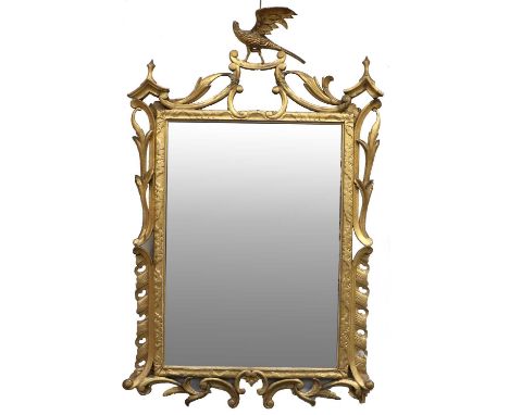 ~ A Late George III Chippendale-Style Giltwood Wall Mirror, early 19th century, the original mercury bevelled glass mirror pl