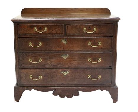 A George III Oak and Ebony-Strung Straight-Front Chest of Drawers, late 18th century, with later upstand above two short and 