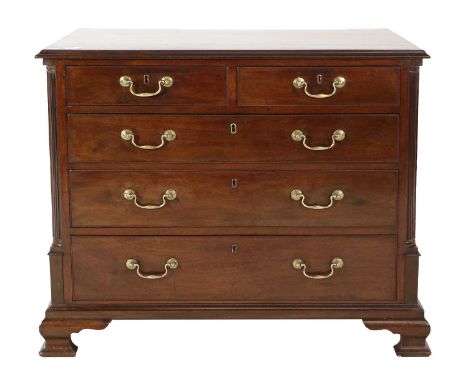 A George III Mahogany Straight-Front Chest of Drawers, late 18th century, with two short over three long graduated oak-lined 