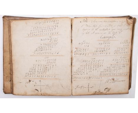 MANUSCRIPT - School Arithmetic book of 'John C. Symons His Book  1772.' 240 pages. Old vellum contents detached from binding.