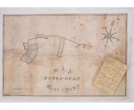 MAP OF PYNES DEANE in West Down. (North Devon) c1830.  surveyor Irish and Parker. Scale bar, 1" = 3 chains. 1: 2376. Paper  h