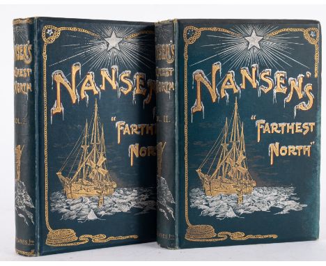 NANSEN, Fridtjof - " Farthest North" 2 vols. Illust. inc. large folding map, some repairs. Org. pictorial cloth a little damp